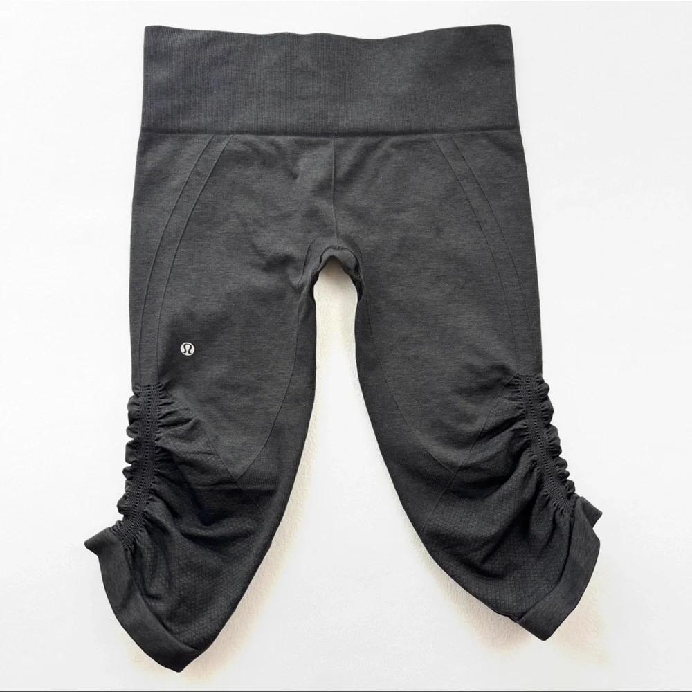 Lululemon Dark Gray in The Flow Crop Scrunch Midrise Compression‎ Capri Leggings